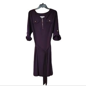 Emma & Michele Women's Purple Egglplant Roll Tab Sleeve Knee Length Dress 1X
